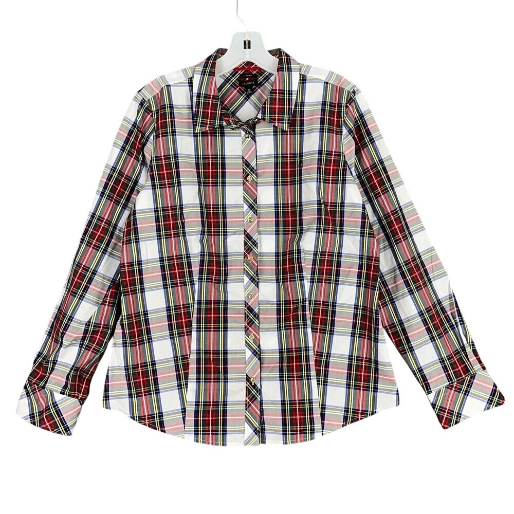 Talbots Womens Button Up Shirt 10 Red Plaid Non Iron Easy Care Business Casual‎